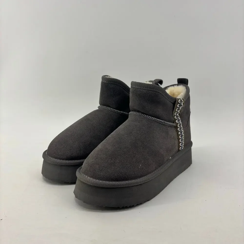Women’s Suede Booties Size 7 Gray Genuine Leather Winter Comfort